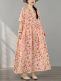 Pbong  Bohemian Print Maxi Dress High Waist Short Sleeve round Neck plus Size Summer Fashion Simple Elegant Women's Clothing