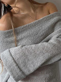 Women's Y2K Cute Off Shoulder Sweaters Chest Folding Slash Neck Flare Long Sleeve Slim Fit Knitted See-through Tops