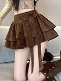 Sweet Bow Cake Skirts Women Vintage Slim High Waist Sexy Mini A Line Skirt Korean Preppy Style Fall Winter Dance Skirt New