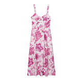 Sexy Fashion Backless Slim Fit Hollow Embroidery Printed Long Dress Rosered V-neck A-line Party Dress Summer Woman Clothing 2025