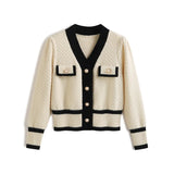 Women's Cardigan with Pearl Button Long Sleeve Knit Sweater Jacket Coat Cardi Autumn Winter Elegant French Chic Outfit