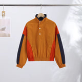 Pbong   Casual Contrast Color Jacket Women Loose Full Sleeve Stand Collar Button Jackets Female Autumn Winter Lady Outwear New