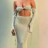 Sexy Knitted Sling Bikini Long Skirts Woman's Set Casual Slim Solid Lace Up Tube Tops Slit Skirt Sets Female Summer Beach Party