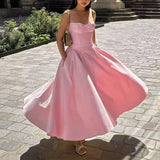 Pbong  Sexy Spring Spaghetti Strap Dress Women Backless Waist Shaping Elegant Dress Full Skirt Vacation Beach Party Gown Vestidos