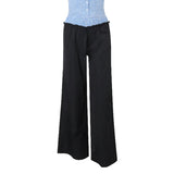 Pbong  Fashion Pants Women y2k Plaid Patchwork Elastic Waist Wide Leg Loose Trousers Sweatpants 2000s Clothing Streetwear