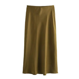 Autumn Winter Burgundy Satin Skirt Women Party Silk Skirt High Waist Straight Long Faldas Mujer Christmas Skirt