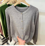 Gold Button Cardigan for Women Long Sleeve Single Breasted Knit Jacket Sweater Tops Sweaters Spring Autumn Ladies Soft Knitwear