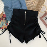 Pbong  Korean Fashion Zipper High Waisted Shorts Women Summer Chic Drawstring Skinny Hot Short Pants All-Match Streetwear Casual Shorts