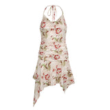 Print Asymmetrical Backless Halter Neck Dress