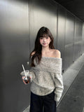 Off Shoulder Sweater for Women Long Sleeve Ribbed Knit Off-the-Shoulder Pullovers Jumper Tops Autumn Winter Y2K 90s Outfit