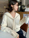 Sweet Sailor Collar Sweaters Women Vintage Preppy Style Fall Knitted Jumpers Casual Long Sleeve Lady Loose Striped Pullover New