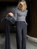 Fashion Solid Round Neck Thin Knitted Sweater Elegant Long Sleeve Bodycon Pullover 2024 New Autumn Lady Commuting Street Outwear