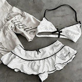 Y2K Vintage Fairycore Women's Hottie Slim Fit Casual Chic Knitted Coquette Polka Dot Halter Bikini Skirt Set Print Swimwear