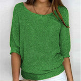 Pbong  Autumn Spring Solid Casual Knitwear Pullover Loose Tops Women O-Neck 3/4 Long Sleeve Knitwear Sweaters