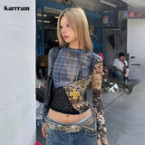Japanese Y2k Patchwork Mesh Tops Trashy 2000s Lace Sheer Top Grunge Aesthetics Irregular T-shirt Vintage Harajuku Korean