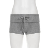 Pbong  Women's Low Waist Lounge Shorts with Drawstring Soft Ribbed Knit Casual Summer Home Sleepwear Gym Yoga Fitness Shorts Comfy New
