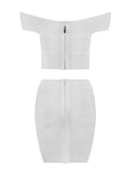 Free Shipping New Summer Dress Women Sexy Off the shoulder 2 Pieces White Bandage Dress Elegant Party Dress Vestido