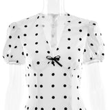 Pbong  Sexy V-neck Print Polka Dot Women Maxi Dress White Short Sleeve Lace Up Dress Summer Slim Elegant Party Evening Dress