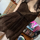 Pbong  High End Lazy American Vinateg Lace Tank Top Y2k Aesthetic Lrregular Spliced Bow Appliques Camis All Macth Summer Women Clothes