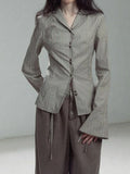 Pbong  Stripe Shirt Slim Fit Office Lady Elegant Blouses Women Korean Flare Sleeve Vintage Blouse Clothing