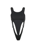 Sleeveless Cut Out Skinny Sexy Buckle Straps Bodysuit Women Goth Rave Streetwear Baddie Outfits