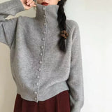 High Neck Button Down Cardigan Women Long Sleeve Knitted Sweater Jacket Cozy Knitwear Teen-girl Fall Winter Basic Chic Knitwear