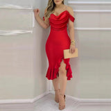 Sexy Bodycob Midi Dress Women Fashion Off The Shoulder Short Sleeve Pencil Black Party Dresses Elegant robe femme