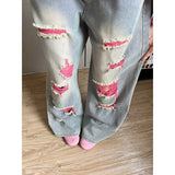 Pbong   Women Blue Baggy Y2k Jeans Hip Hop American Wide Leg Jean Pants Vintage 2000s Harajuku Denim Trousers Clothes Summer