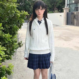 Preppy Style Women Knitted Pullovers Vintage Japanese Style White Hooded Sweaters JK Female Oversized Fashion Pullovers