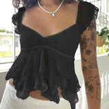 Fairy Coquette Tank Top y2k Women Sheer See Through V Neck Sleeveless Double Layered T Shirt Lace Vest Club Streetwear