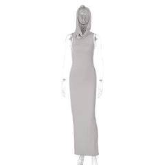 Hooded Long Sleeve Maxi Dresses For Women Tight Black Long Dress Plain Bodycon Autumn Winter Dress