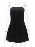 Black Backless Fashion Mini Dress For Women Patchwork Elegant Evening Partywear Fashion High Waist Dress Ladies Clothes
