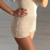 Pbong  Party Clubwear Sparkle Glitter Shorts Sexy Slim-Fitting Sequined Mid-Waisted Shorts Women Summer Fashion Streetwear Ladies