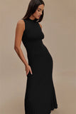 Half High Neck Sleeveless Tight Winered Long Dress Pit Stripe Knitting Women Dress 2025 New Fashion Summer Spring Clothing