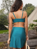 Fashion Blue Satin Mini Skirt Bikini Set For Women Sexy Backless Tank Tops Bodycon Skirts 2025 New Vocation Beach Swimming Wear