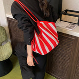 Women's Large Capacity Stripe Mesh Shoulder Bag Casual Summer Daily Beach Tote Bags New Trend Female Fashion Handbags