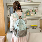 Cute Patchwork Student Book Backpack Ladies Lace Bow Decor Multi Pocket Daily Travel Shoulder Bag Women Fashion Back Packs