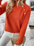 New diagonal shoulder button round neck long sleeved casual knitted sweater