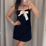 Pbong  Elegant temperament Sexy Backless Bow Sling Dresses for Summer Women's Dress New Skinny Loose Waist glitter Mini Dress Woman