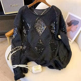 Pbong  Women's Oversized Loose Versatile Knitwear Sweater Spring Autumn New Lazy Style Big Size Crew Neck Pullover Knitted Top