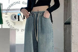 Elastic Waist High Waist Wide Leg Jeans for Women Loose Straight Blue Long Denim Pants Female Fashion Streetwear Jeans
