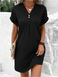 Pbong  Casual Loose Mini Dress Women Summer Fashion Short Sleeve Ladies V-neck Beach Short Dress Elegant