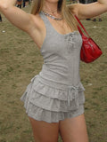 Frill Mini Dress For Women Plunge Halter Neck Cake Dress Fashion Summer Slim Casual Club Party Dress Hit Girl Summer New