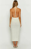 Halter Neck Knit Beach Long Dress Women Solid Color White Sleeveless Dresses For Vacation V Neck Bikini Swimming Sexy Cover-ups