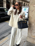 Chic O-neck Mohair Thick Knitted Sweater Women Casual White Loose Cashmere Pullover Lady Autumn Classic Daily Knitwear New