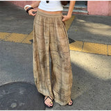 Pbong  Elastic Waist Wide Leg Pants Flowy PalazzoLow-waisted Summer Fashion Casual Women Pants Versatile Bohemian Lady Bottoms
