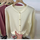 Gold Button Cardigan for Women Long Sleeve Single Breasted Knit Jacket Sweater Tops Sweaters Spring Autumn Ladies Soft Knitwear