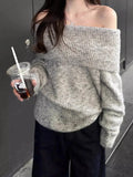 Off Shoulder Sweater for Women Long Sleeve Ribbed Knit Off-the-Shoulder Pullovers Jumper Tops Autumn Winter Y2K 90s Outfit