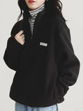 Korean Warm Fleece Fluffy Zip Hoodies Women Casual Kpop Fashion Plus Velevt Sweatshirt Top Autumn Winter