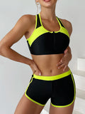 Zipper Bikini Set Two Piece Swimsuit Women With Shorts Sports Swimwear Female Bathing Swimming Suit Beach Wear Summer